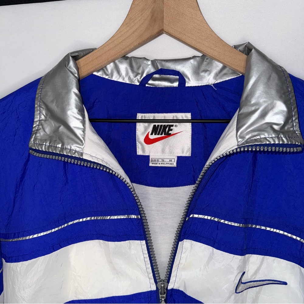 Vintage 90s Nike Blue and White Mens Windbreaker Jacket Tracksuit Zip Up Jacket - Picture 6 of 9